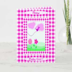 Pink Vichy Nouveau bébé fille Faire-part