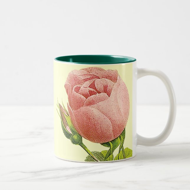 Pink Vintage Botanique Rose café Mug (Droit)