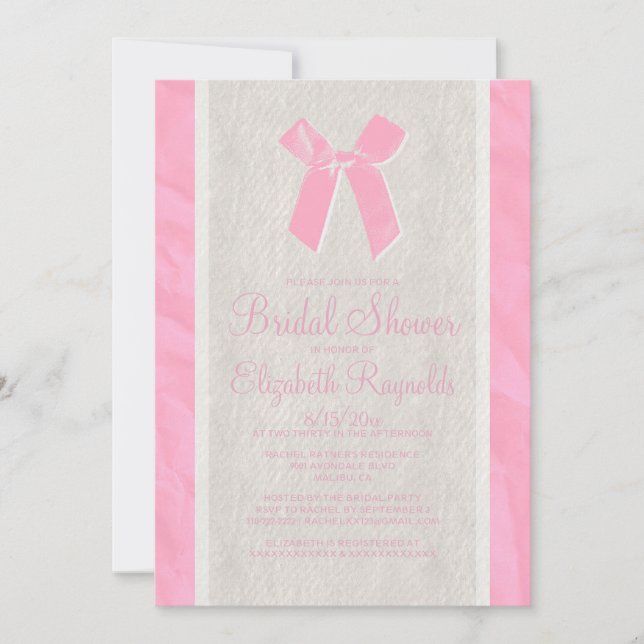 Pink Vintage Bow & Linen Bridal Shower Invitations (Devant)