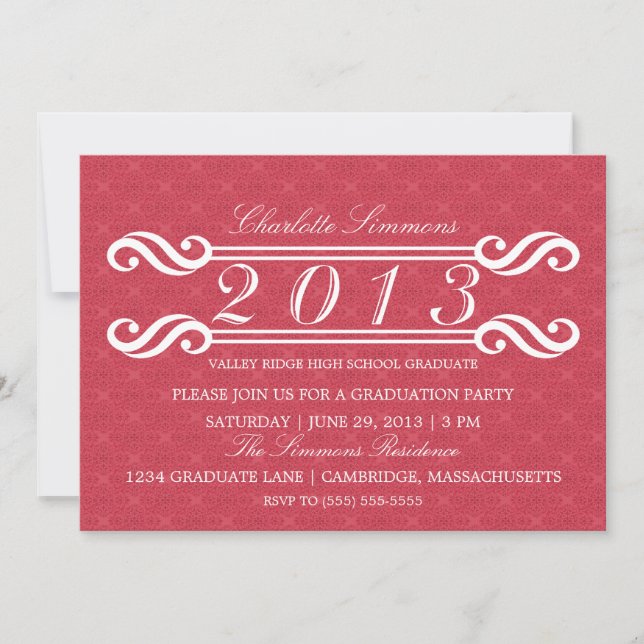 Pink Vintage Damask 2013 Graduation Invitation (Devant)