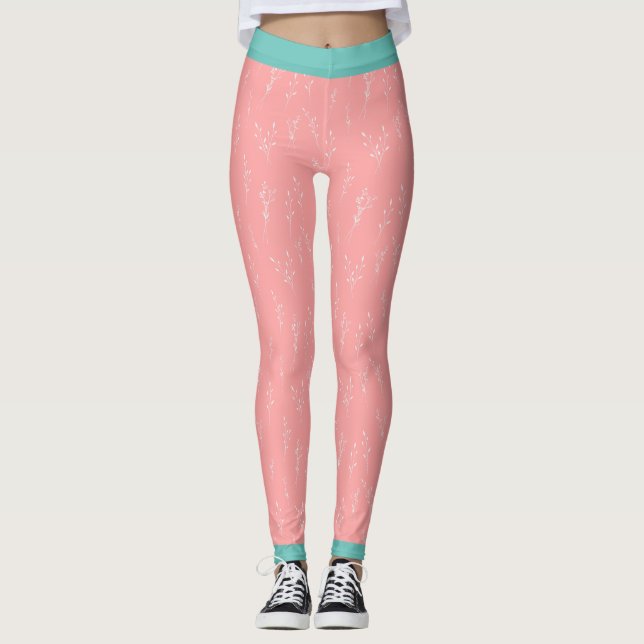 Pink Vintage Fleurs Fitness Leggings (Devant)