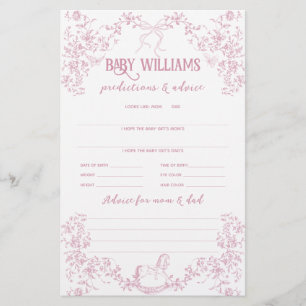 Pink Vintage Floral Bow Baby Girl Prediction Jeu