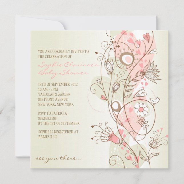 Pink Vintage Joli Floral Bébé Douche Invitations (Devant)