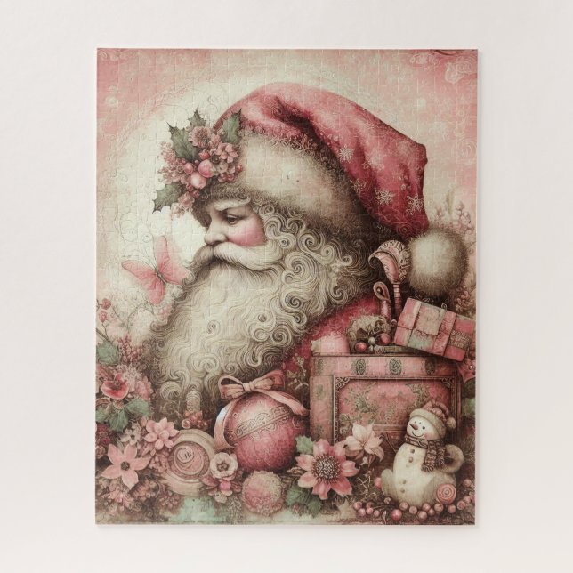 Pink Vintage Père Noël Puzzle (Vertical)