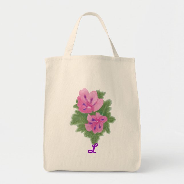 Pink violet Geranium Monogram Sacs fourre-tout Mar (Devant)