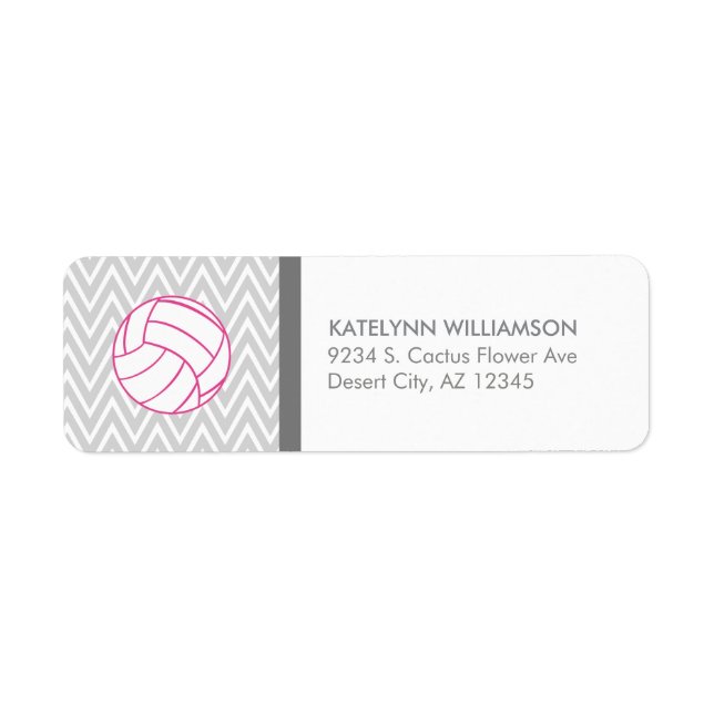 Pink Volleyball Grey Chevron Étiquettes de adresse (Devant)
