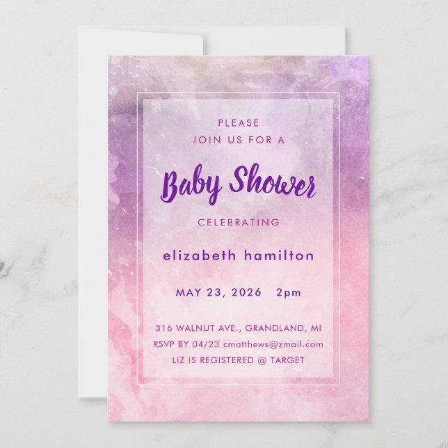 Pink Watercolor Baby Shower Invitation (Devant)