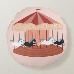 Pink Watercolor Carousel Baby Nursery Coussin rond