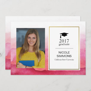Pink Watercolor Carte photo diplômé