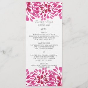 Pink Watercolor Chrysanthemum Mariage Menu