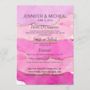 Pink Watercolor et Gold Mariage Menu