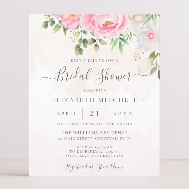 Pink Watercolor Floral Bridal Shower Invitation (Créateur téléchargé)