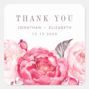 Pink Watercolor Flower Wedding Favor Sticker de re