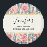 Pink Watercolor Flowers on Stripes Birthday Magnet<br><div class="desc">Bridal shower thank you magnet with a beautiful pattern featuring pretty pink flowers layered over top a striped pattern composed of blue and cream colored stripes.  A rectangle frame with a faux gold foil border layered over top and your personalized text inside.</div>