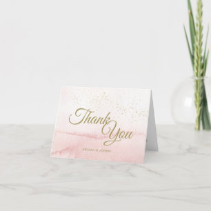 Pink Watercolor Gold Type Mariage Carte de remerci