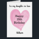 Pink Watercolor Heart 35th Birthday<br><div class="desc">A personalized watercolor pink heart 35th birthday card for daughter-in-law, daughter, sister, etc. The front of this modern 35th birthday card for her can be personalize with the birthday recipient's name. The inside birthday message can also be edited. This would make a unique personalized card keepsake for her thirty fifth...</div>