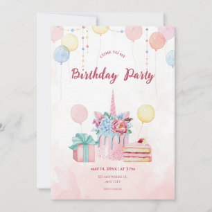 Pink Watercolor Invitation fête d'anniversaire