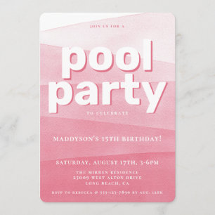 Pink Watercolor Pool Party Anniversaire Invitation