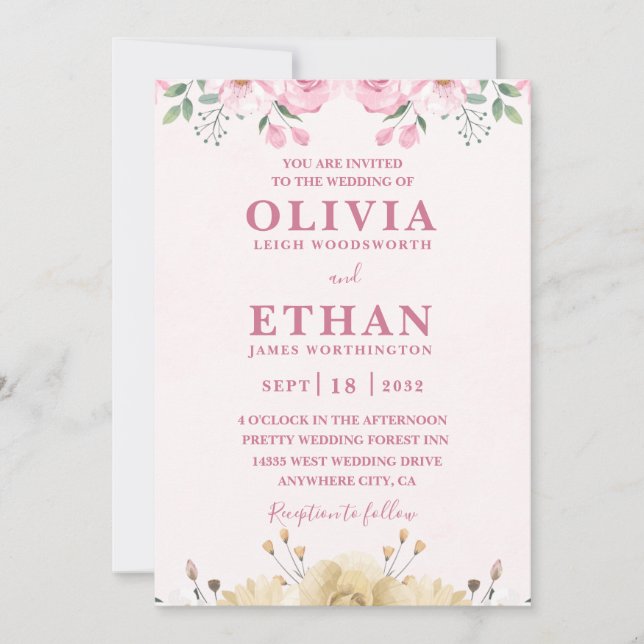 Pink Watercolor Wedding Party Virtual Invitation  (Devant)
