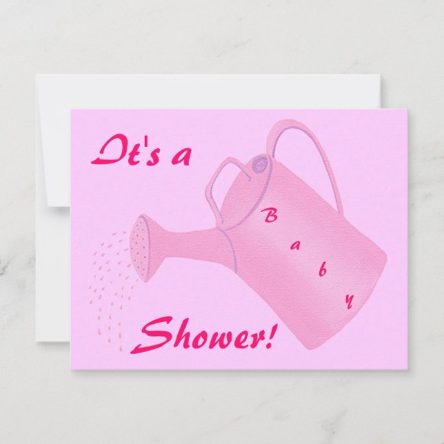 Pink Watering Can Baby Douche Invitations (Devant)