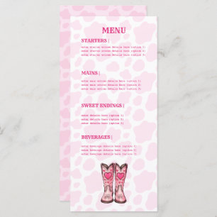 Pink Western Cow Print Rodeo Style Flat Menu