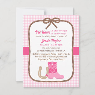 Pink Western Pays bébé Douche Invitations