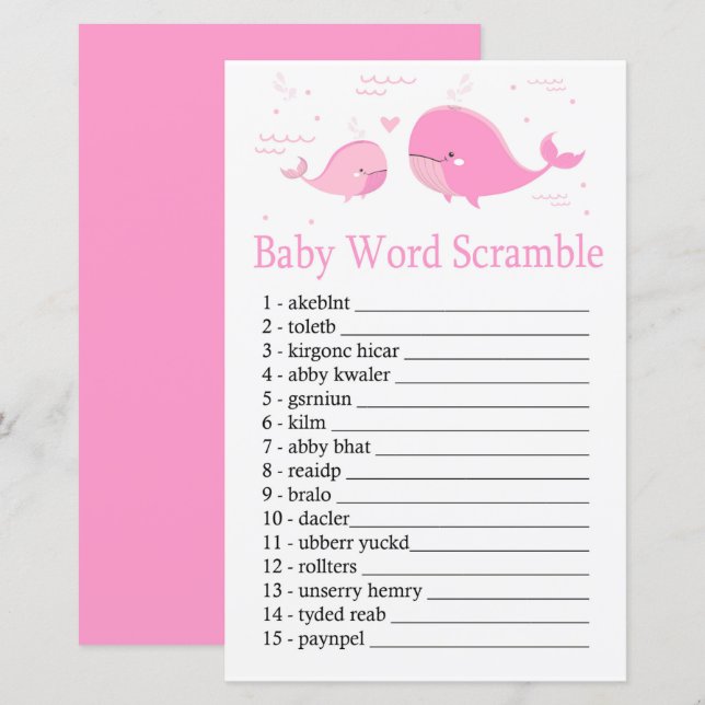 Pink Whale Baby jeu de mots scramble (Devant / Derrière)