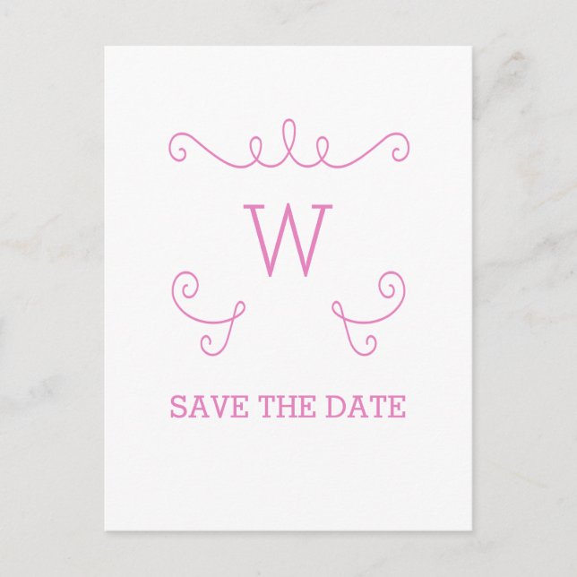 Pink Whimsical Flourish Enregistrer la date Carte  (Devant)