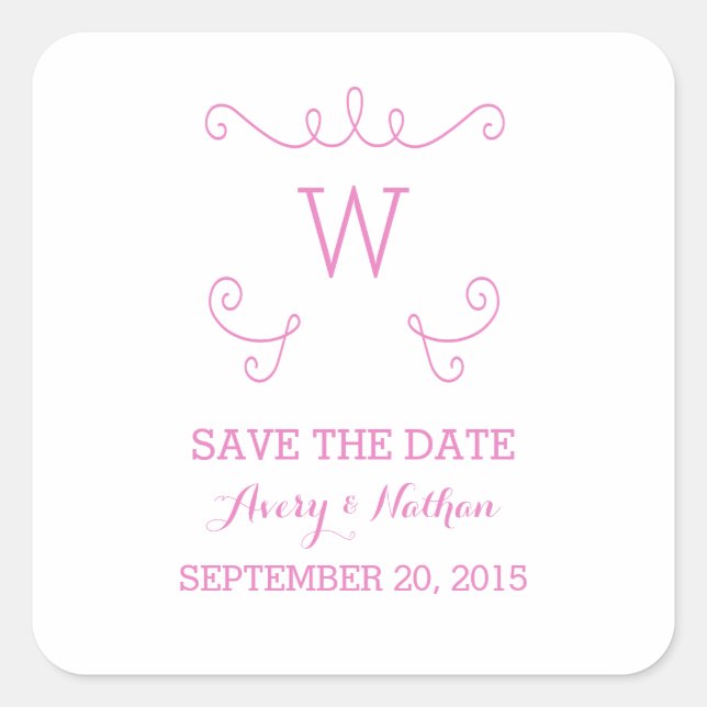 Pink Whimsical Flourish Save Date Stickers (Devant)