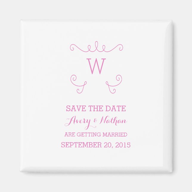 Pink Whimsical Flourish Save the Date Magnet (Devant)