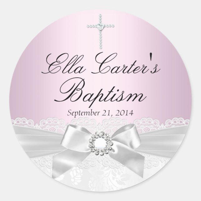 Pink White dentelle & Sticker Cross Baptiser (Devant)