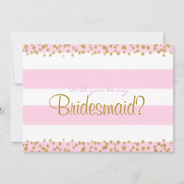 Pink White & Gold Be My Bridesmaid etc. Carte (Devant)