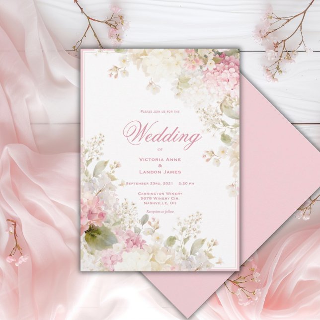 Pink White Hydrangeas Elegant Wedding Invitation (Créateur téléchargé)