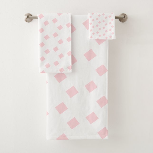 Pink & White Square Bathroom Towel Sets (En situation)