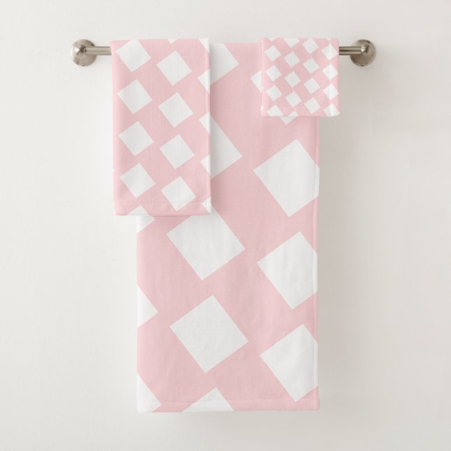 Pink & White Square Bathroom Towel Sets (En situation)