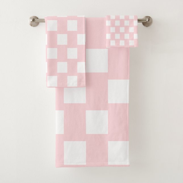 Pink & White Square Bathroom Towel Sets (En situation)