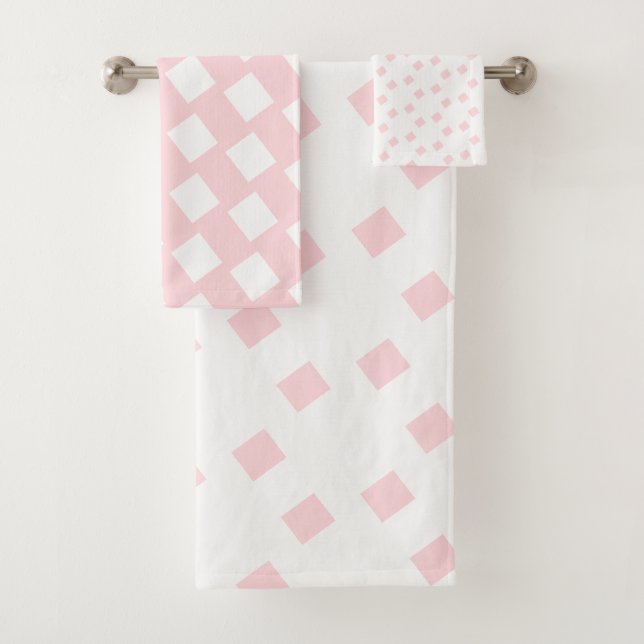 Pink & White Square Bathroom Towel Sets (En situation)