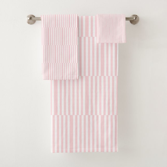 Pink & White Stripe Bathroom Towel Sets (En situation)