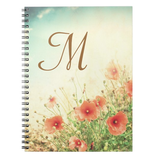 Pink Wild Flowers Monogramme Note initiale Livre (Devant)