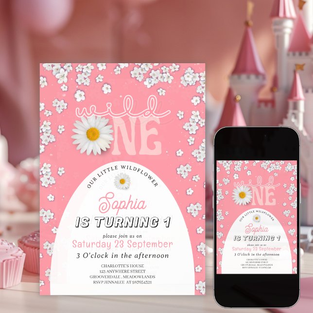 Pink Wild One Daisy 1st Birthday Invitation (Créateur téléchargé)