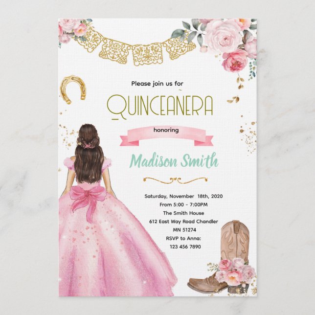 Pink Wild West Quinceañera Invitation (Devant)