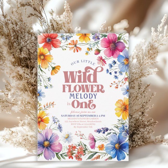 Pink Wildflower Wild One 1st birthday Invitation (Créateur téléchargé)