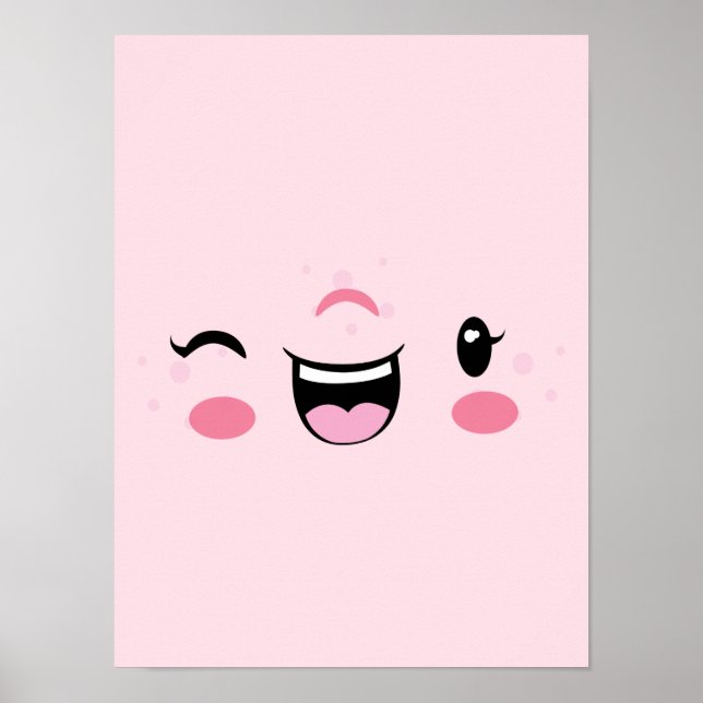 Pink Wing Kawaii Face Poster Imprimer (Devant)