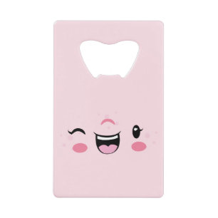 Pink Winking Kawaii Face Carte de crédit Ouverture