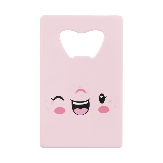Pink Winking Kawaii Face Carte de crédit Ouverture (Devant)