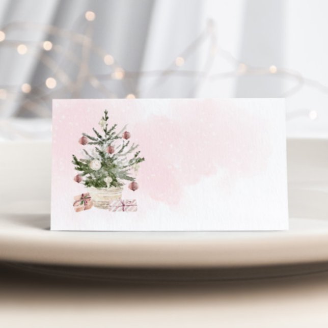 Pink Winter christmas tree Baby Shower place card (Créateur téléchargé)