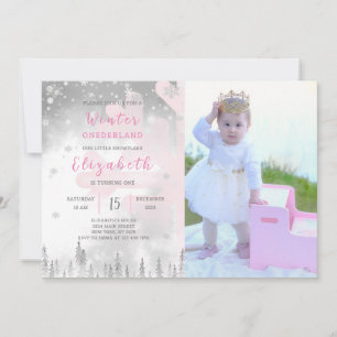 Pink Winter Onederland Anniversaire Invitation Pho