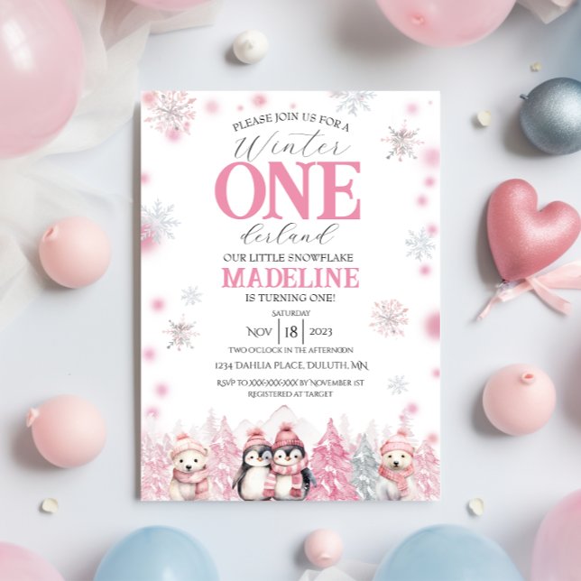 Pink Winter ONEderland Invitation (Créateur téléchargé)