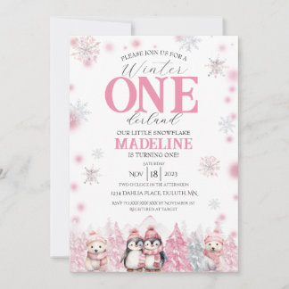 Pink Winter ONEderland Invitation