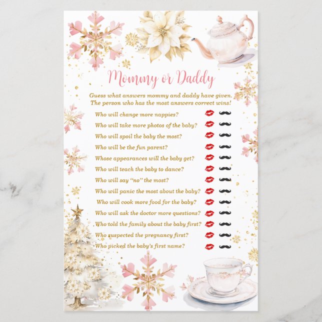 Pink Winter Tea Party Baby Shower Mommy or Daddy (Devant)